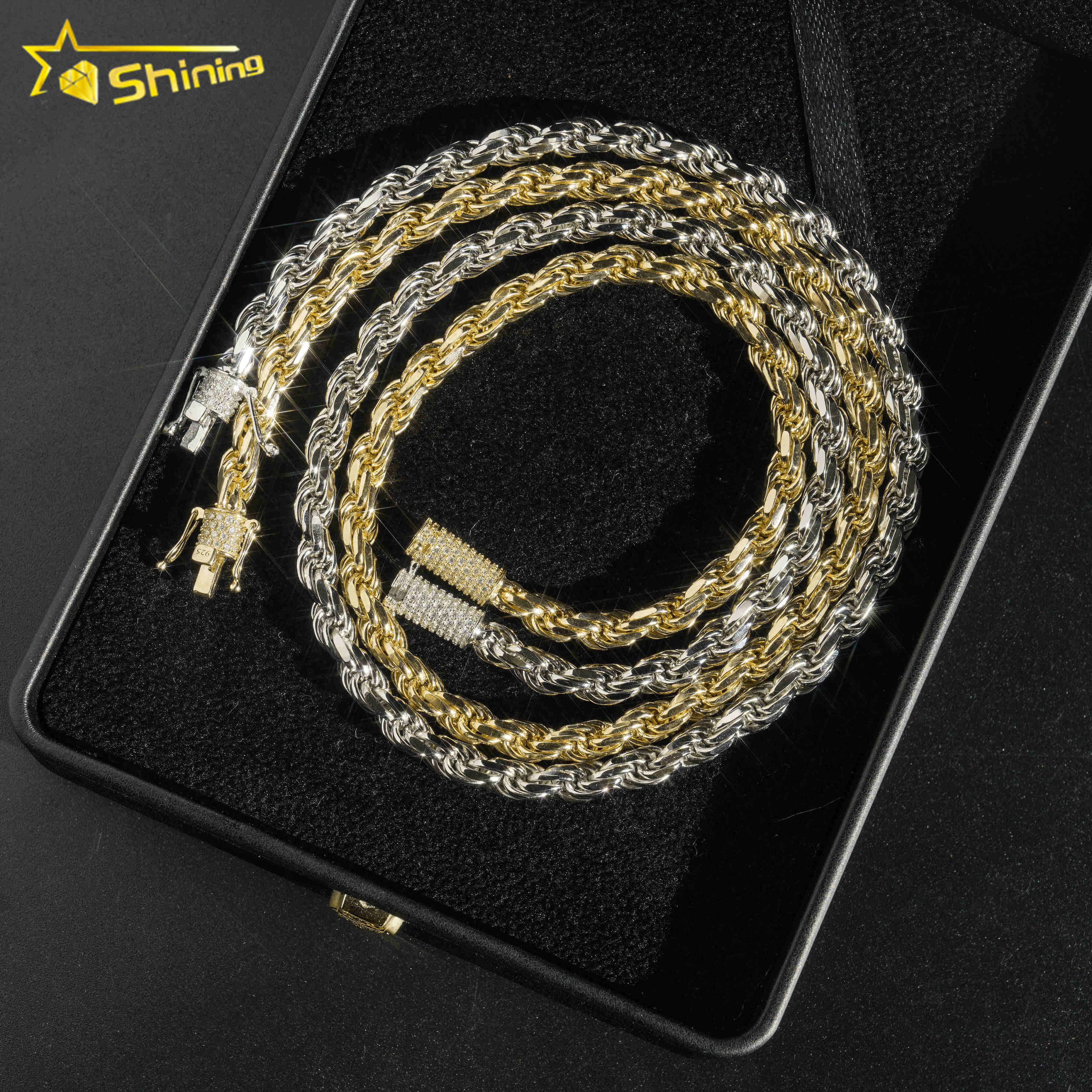 Fashion Fine Jewelry 6mm Rope Chain Hip Hop Luxury 925 Sterling Silver High Quality 18k Gold Plated Custom Men Rope Chain