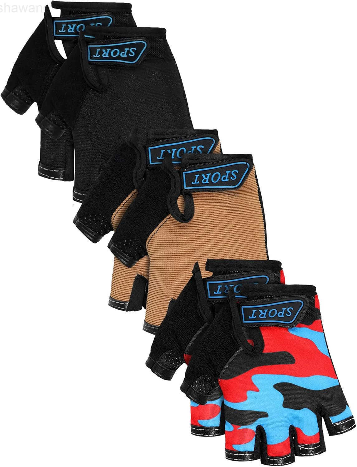 3 Pairs Kids Bike Gloves Kids Half Finger Fingerless Sports Gloves NonSlip Gel for 712 YearsW250911