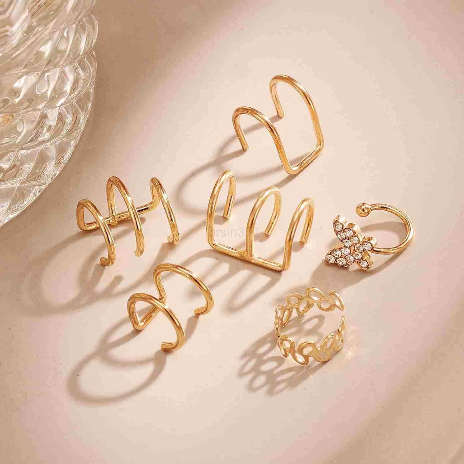 22Pcs Gold Ear Cuffs Earrings for Women Non Piercing Lightweight Adjustable Hypoallergenic Fake Clip On Cartilage Butterfly Chain Twist Helix Leaf Wra