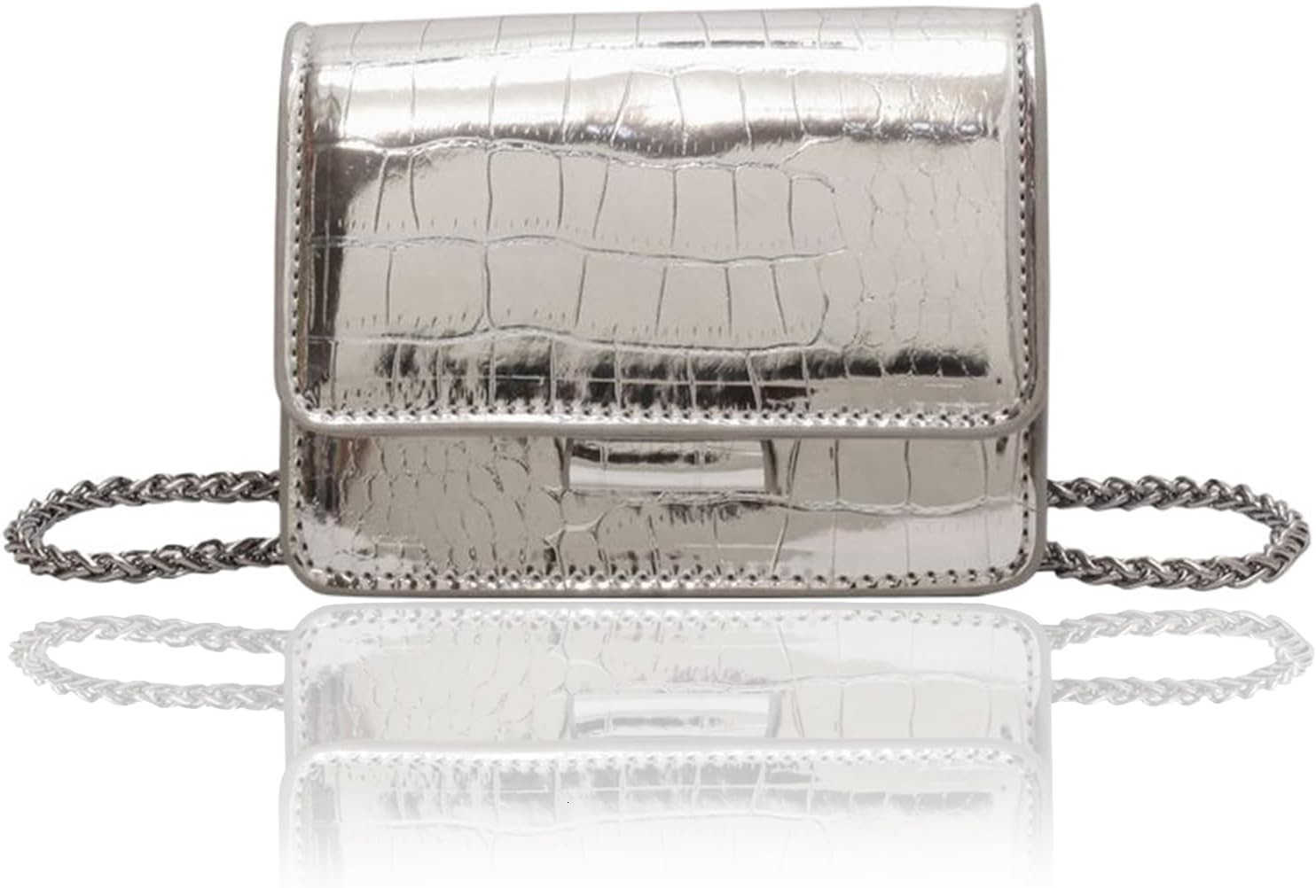Small Crossbody Purse Bag for WomenMini Cute Metallic CrocEmbossed Handbag with Chain StrapW250911