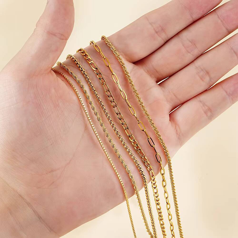 Non Tarnish Fashion Jewelry Stainless Steel Cuban Link Chain 18k Gold Plated Rope Snake Figaro Chain Necklace for Man Women
