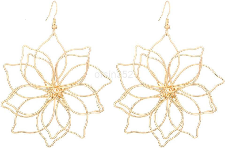 Big Gold Wire Flower Earrings for Women Simple Large Hollow Floral Drop Dangly Earring Charm Silver Trendy Dangling Ear Aesthetic Jewelry GiftsW250911