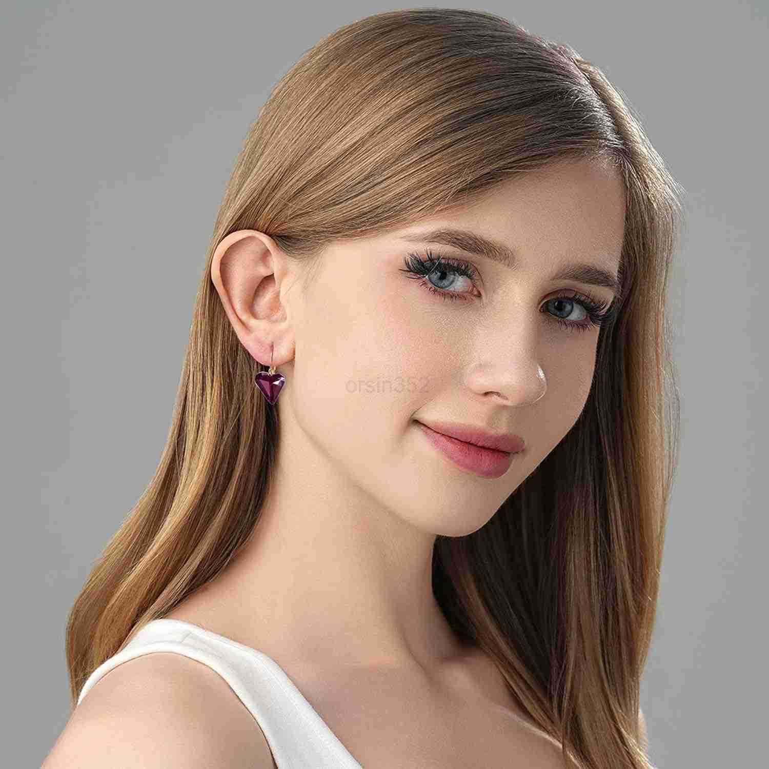 Austrian Crystal Heart Drop Leverback Earrings for Women 14K Rose Gold Plated Hypoallergenic Jewelry GiftsW250911