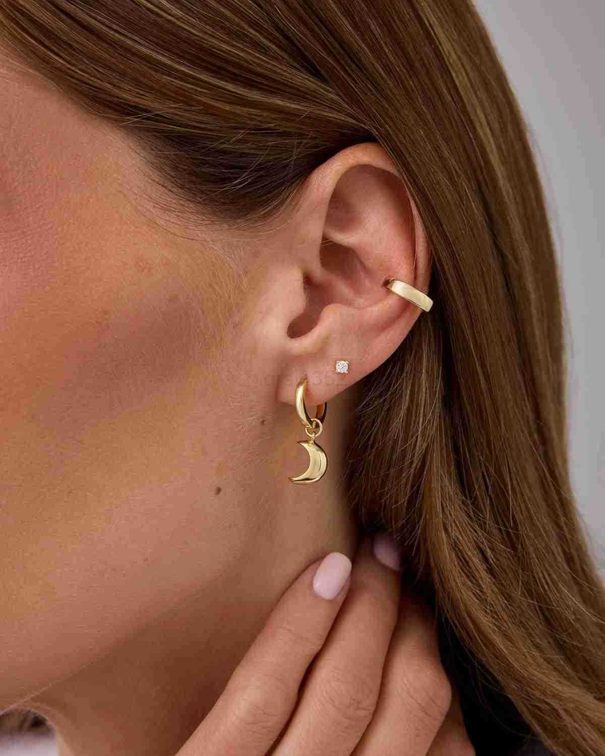 14K Gold Plated Sterling Silver Posts Charm Huggie Earrings for Women Lightweight Heart Moon Flower Star Drop Dangle Huggie Charm EarringW250911