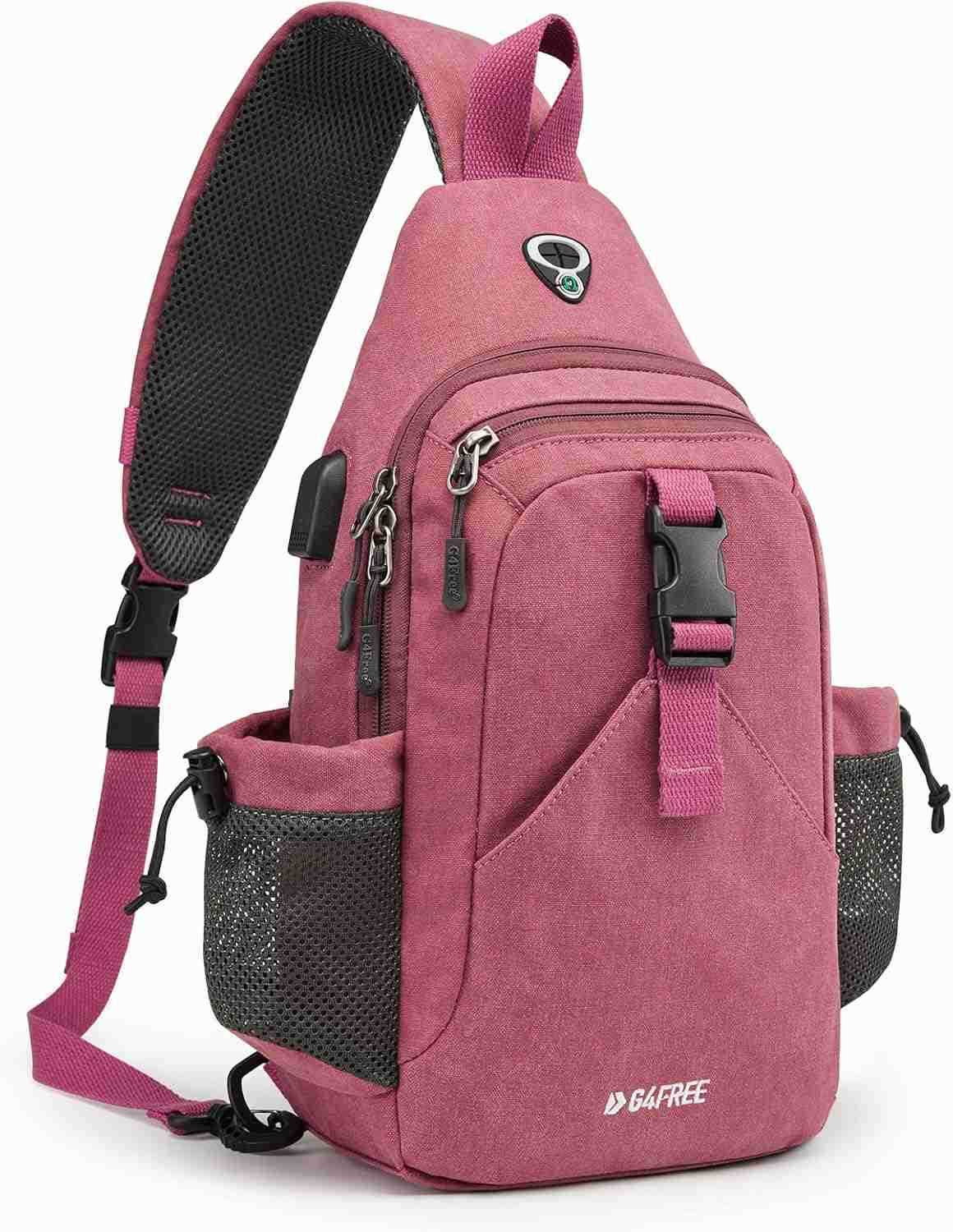 Canvas Sling Bag Crossbody Backpack with USB Charging Port RFID Blocking Hiking Daypack Chest Bag for Women MenW250911