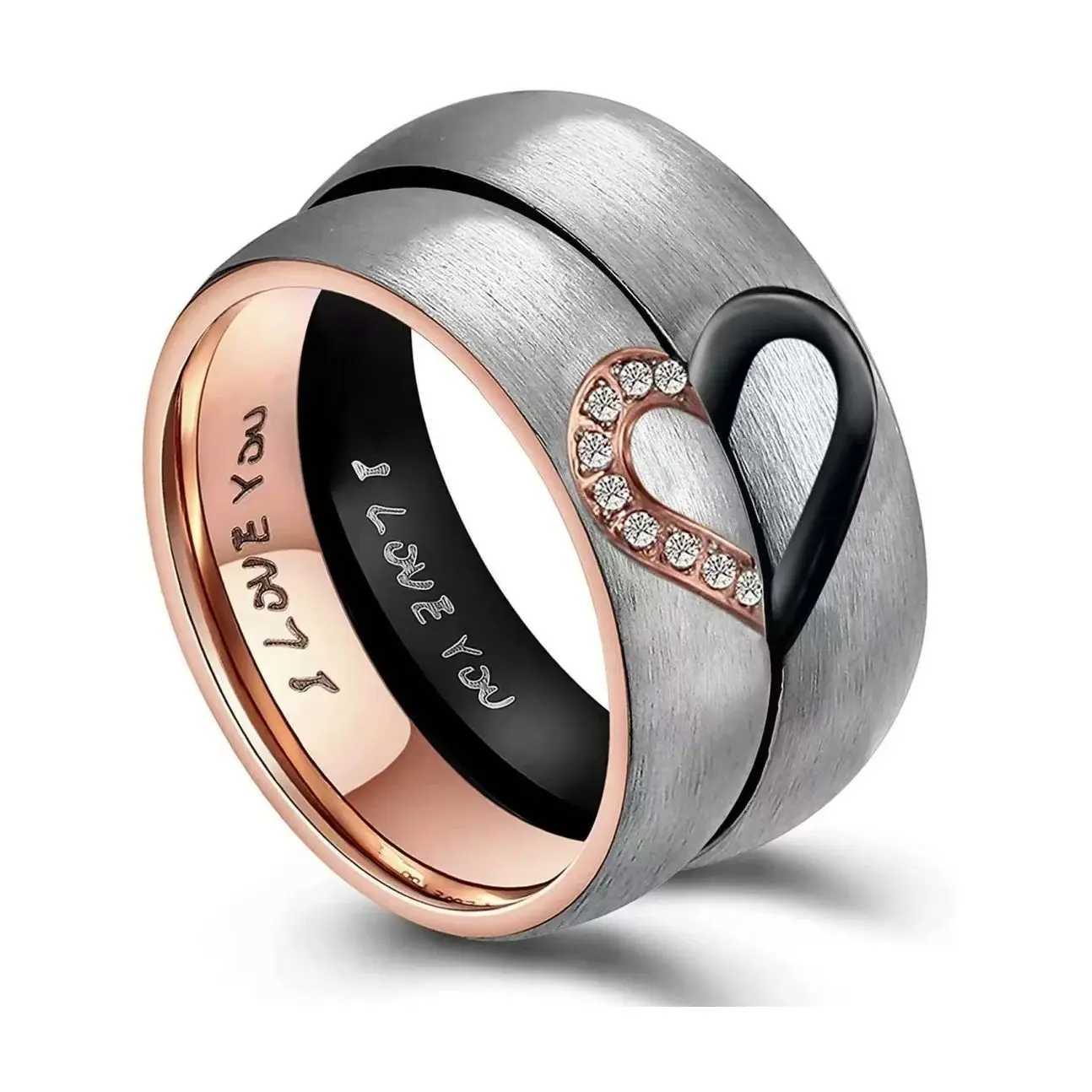Hot Selling Stainless Steel New Half Peach Heart Couple Rings For Women Men With Letters I LOVE YOU Jewelry Gifts Size 613 W250911