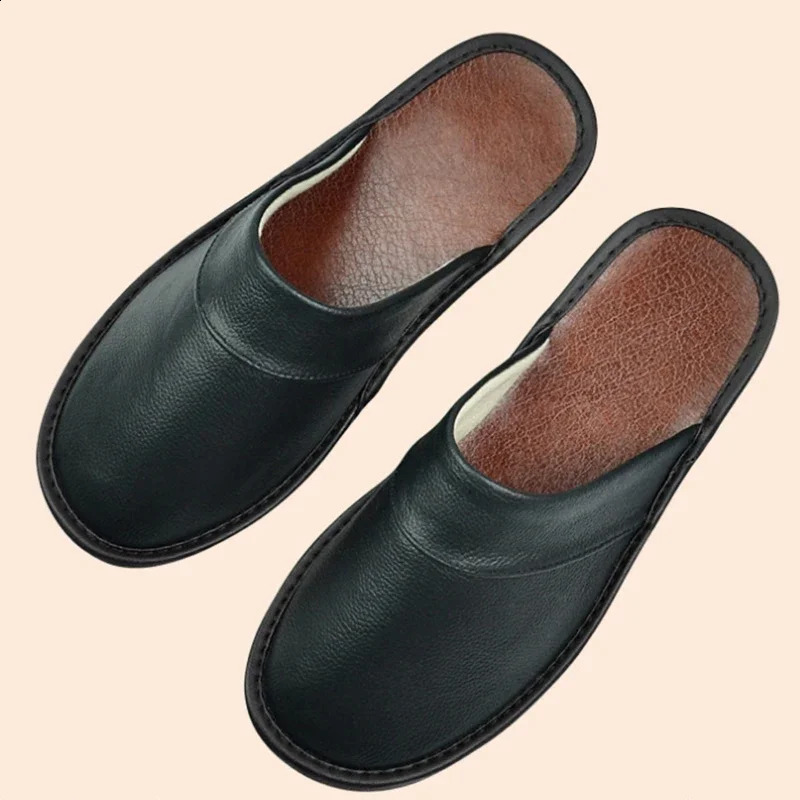 Cow Leather Slippers Unisex Big Sizes Linen Home Male Indoor House for Mens Slippers Women Man Slipper Soft Flat Shoes250906
