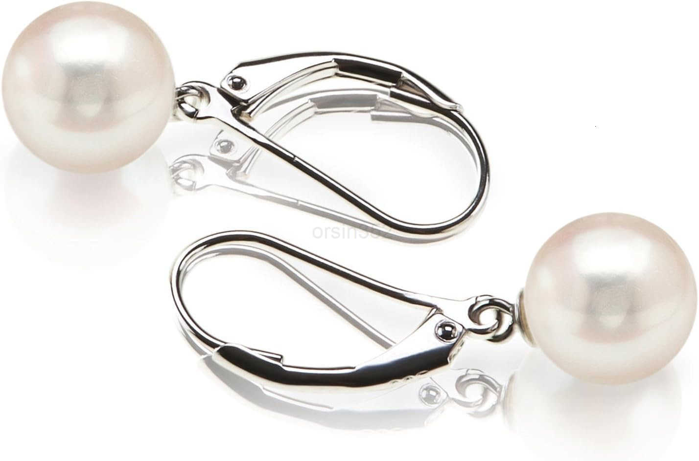 Sterling Silver Simulated Shell Pearl Earrings Leverback Dangle StudsW250911