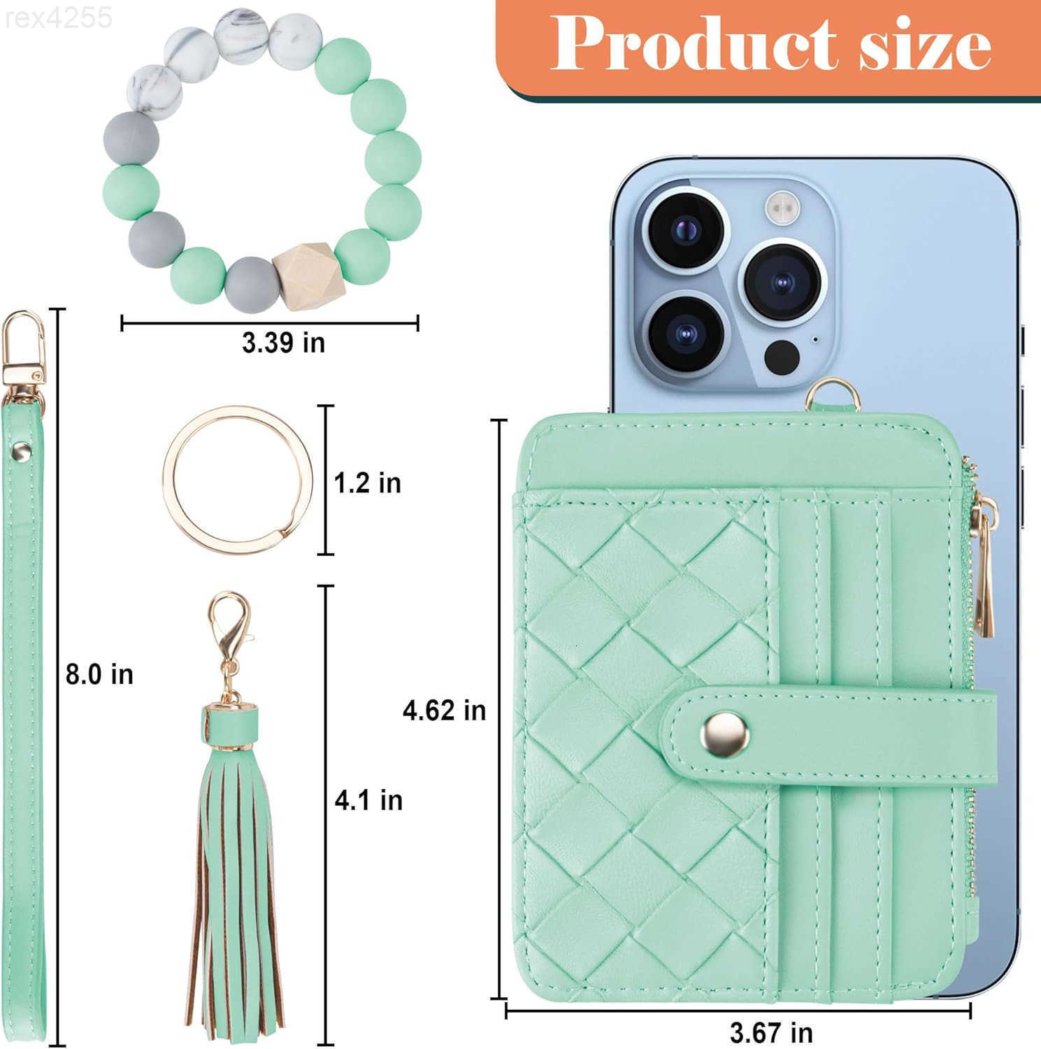 Keychain Wallet with Bracelet RFID Blocking Wristlet Credit Purse Card Holder Silicone Bead Tassel Key Ring for WomenW250911