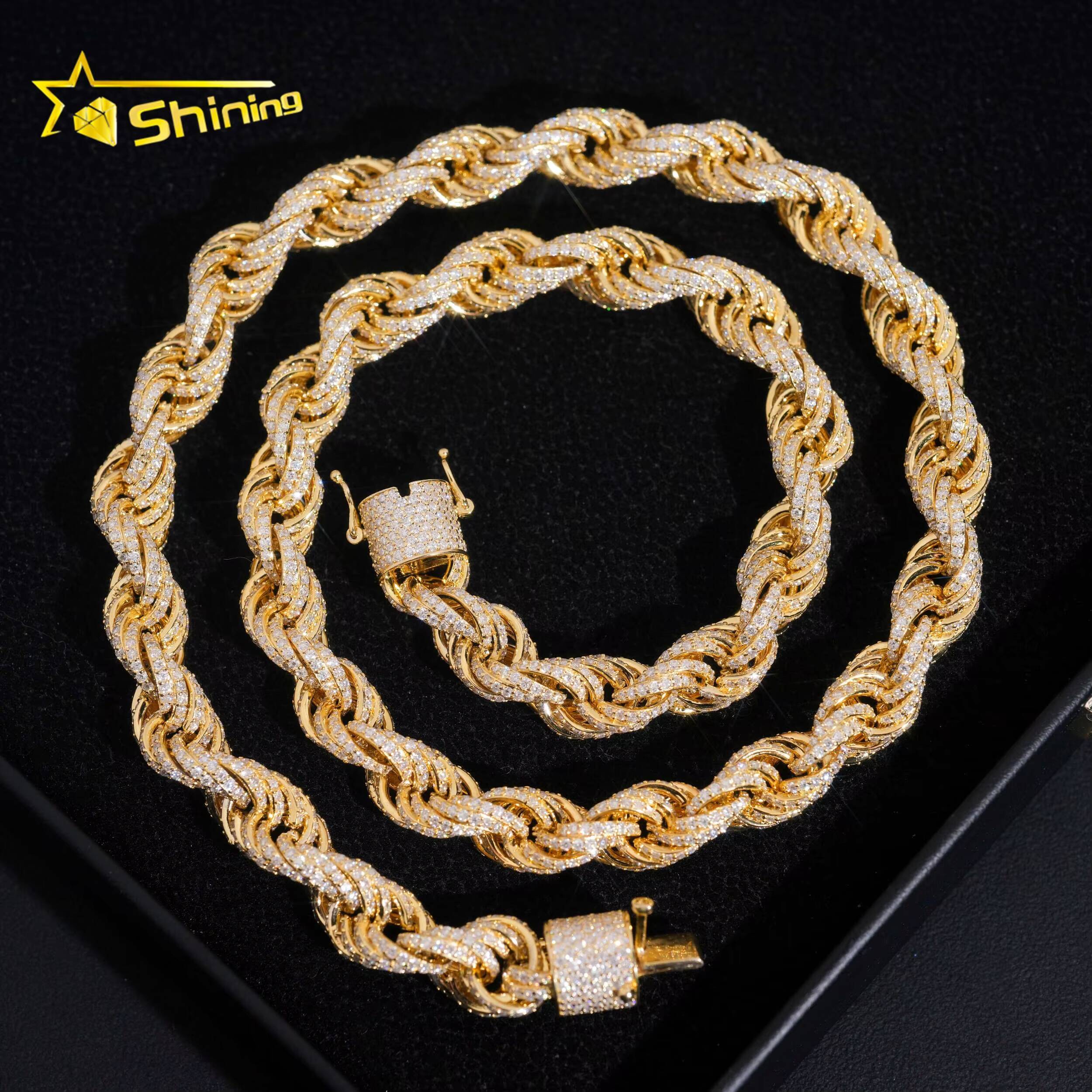 Pass Diamond Tester 10MM Hip Hop Necklace 925 Sterling Silver Luxury Iced Out VVS Moissanite Diamond Rope Chain Rapper Chain
