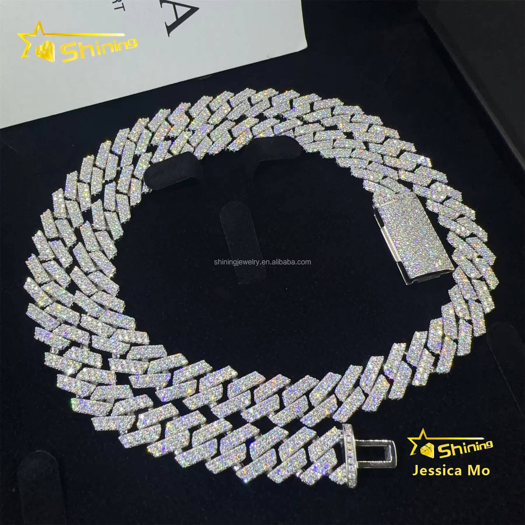 In Stock Pass Diamond Tester GRA Certificate 13mm Iced Out Moissanite Cuban Link Chain Sterling Silver Hip Hop Miami Cuban Chain