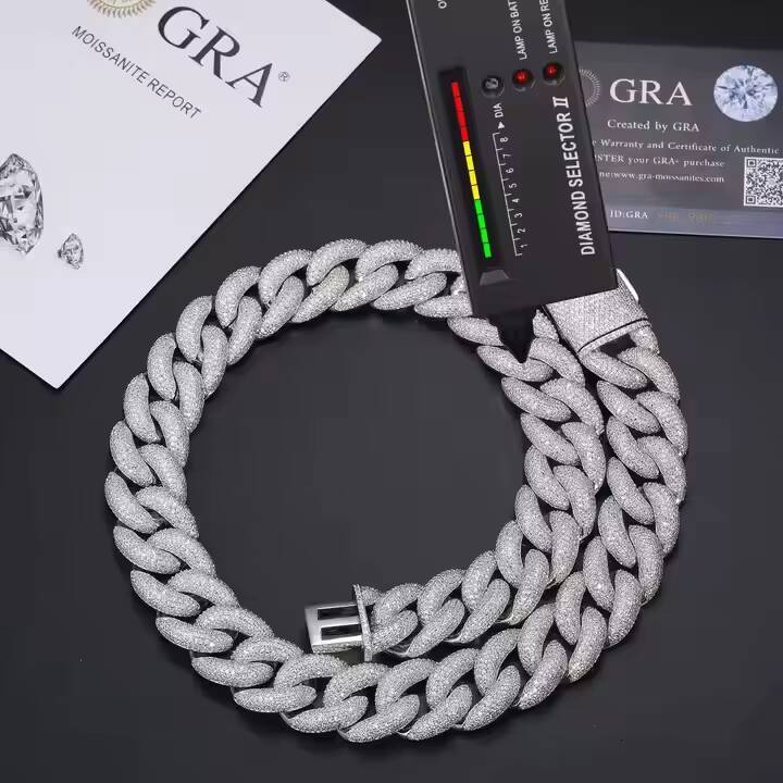 VVS D Color Moissanite S925 Sterling Silver Bracelet Iced Tennis Link Chain Necklaces for Men Hip Hop Cuban Miami Style Jewelry