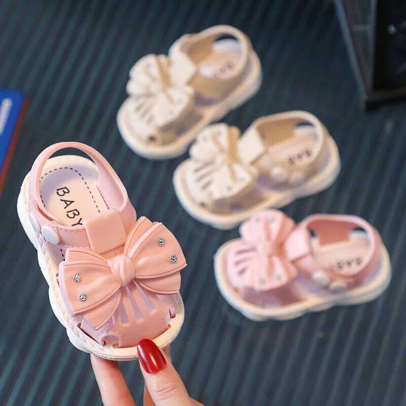 Solid Bow Children's Summer Shoes Cute PVC Beach Non Slip For Baby Girls Footwear Soft Infant Kids Fashion Sandals