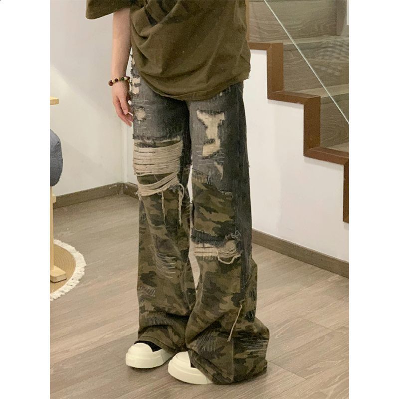 Streetwear Vintage Leopard Print Ripped Jeans Men Women Harajuku Distressed Denim Pants Y2K Punk Letter Graphic Patch Trousers 250526