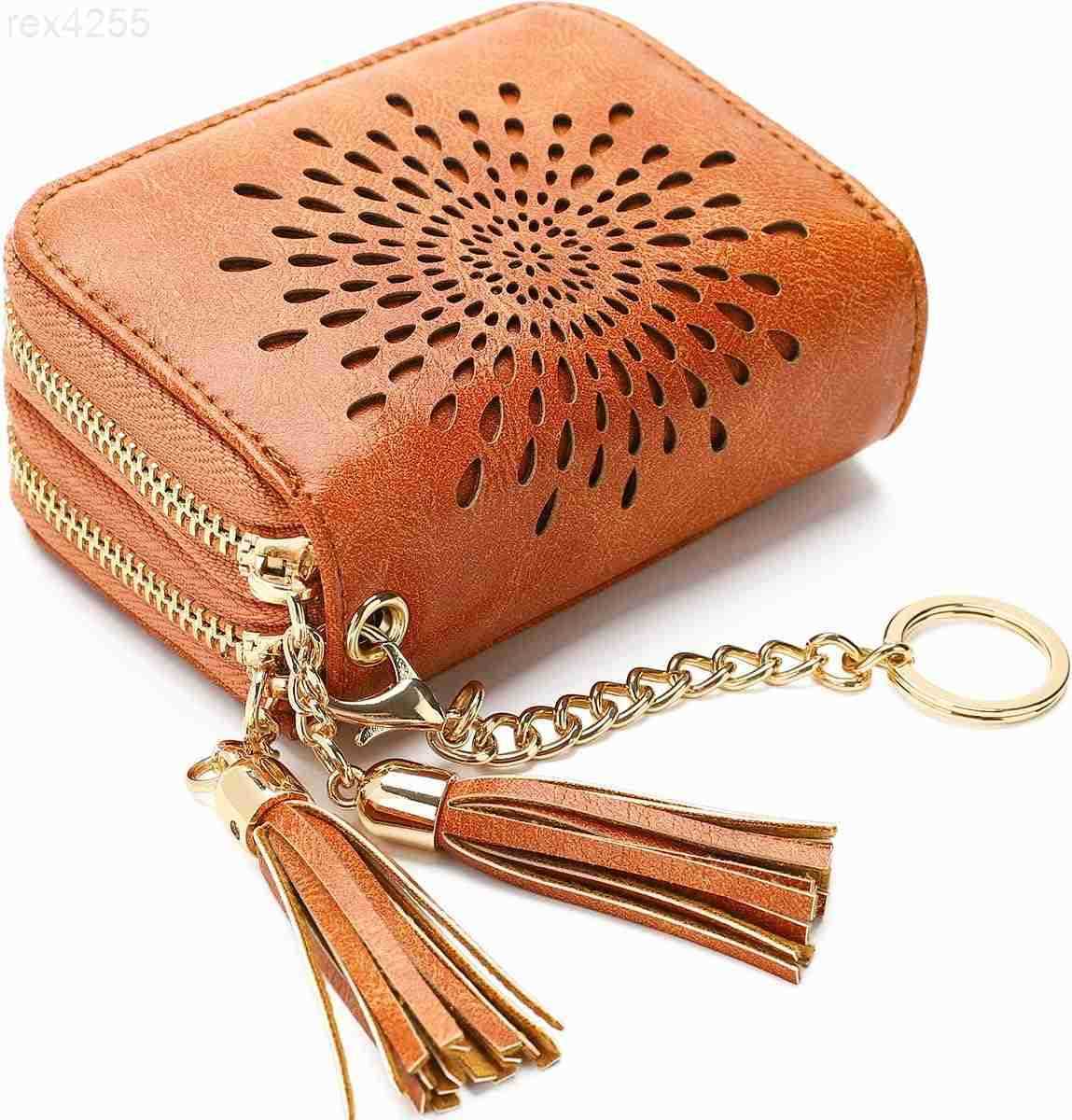 RFID Credit Card Holder Zipper Card Case Keychain Small Wallet for Women 1927 REDW250911