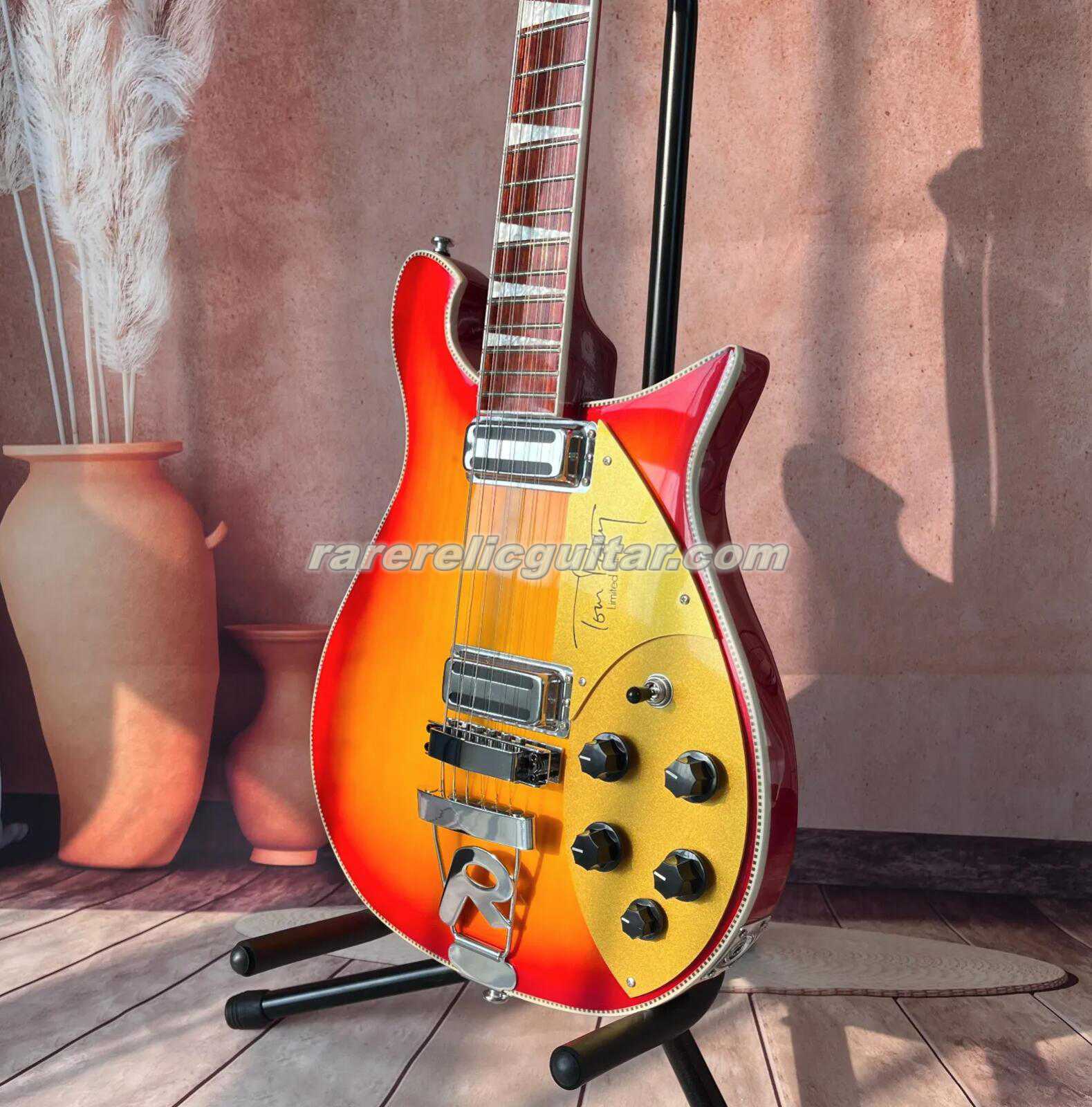 660 12 Strings Electric Guitar with Cherry Sunburst Color Basswood Body, Rosewood Fingerboard and Through Tailpiece