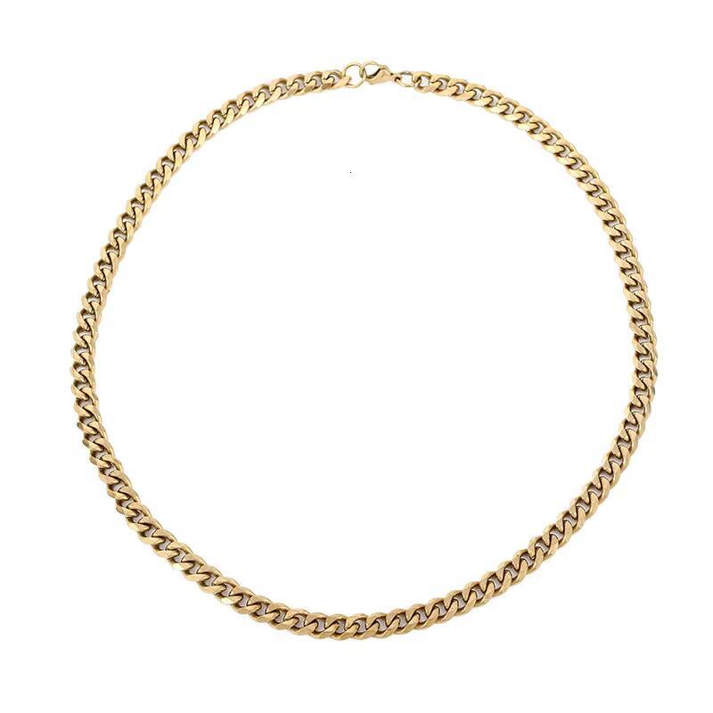 Wholesale Stainless Steel Cuban Link Chain Clasp Necklace for Men Women 18K PVD Flat Stainless Steel Chain Necklace Curb