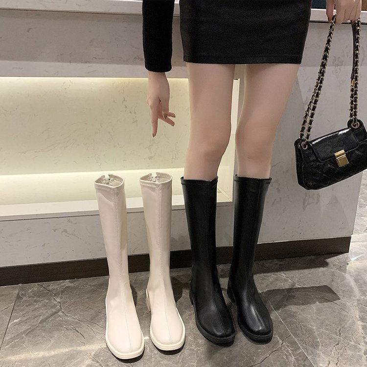 Plus size women's over the knee shoes, autumn and winter new designer shoes, Korean style square toe boots, flat shoes, back zipper European and 