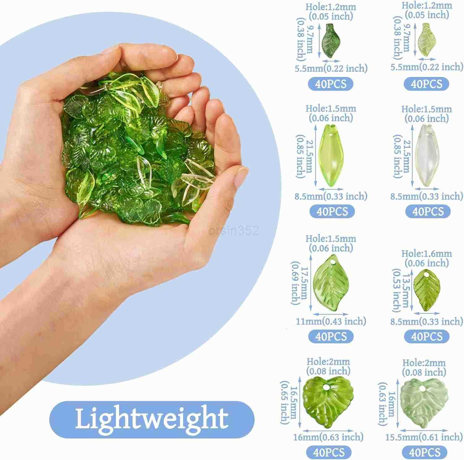 320Pcs Green Acrylic Leaf Beads Charms Transparent Maple Tree Leaves Pendants Cute Green Leaf Beads Caps for Jewelry Making Necklace EarringW250911