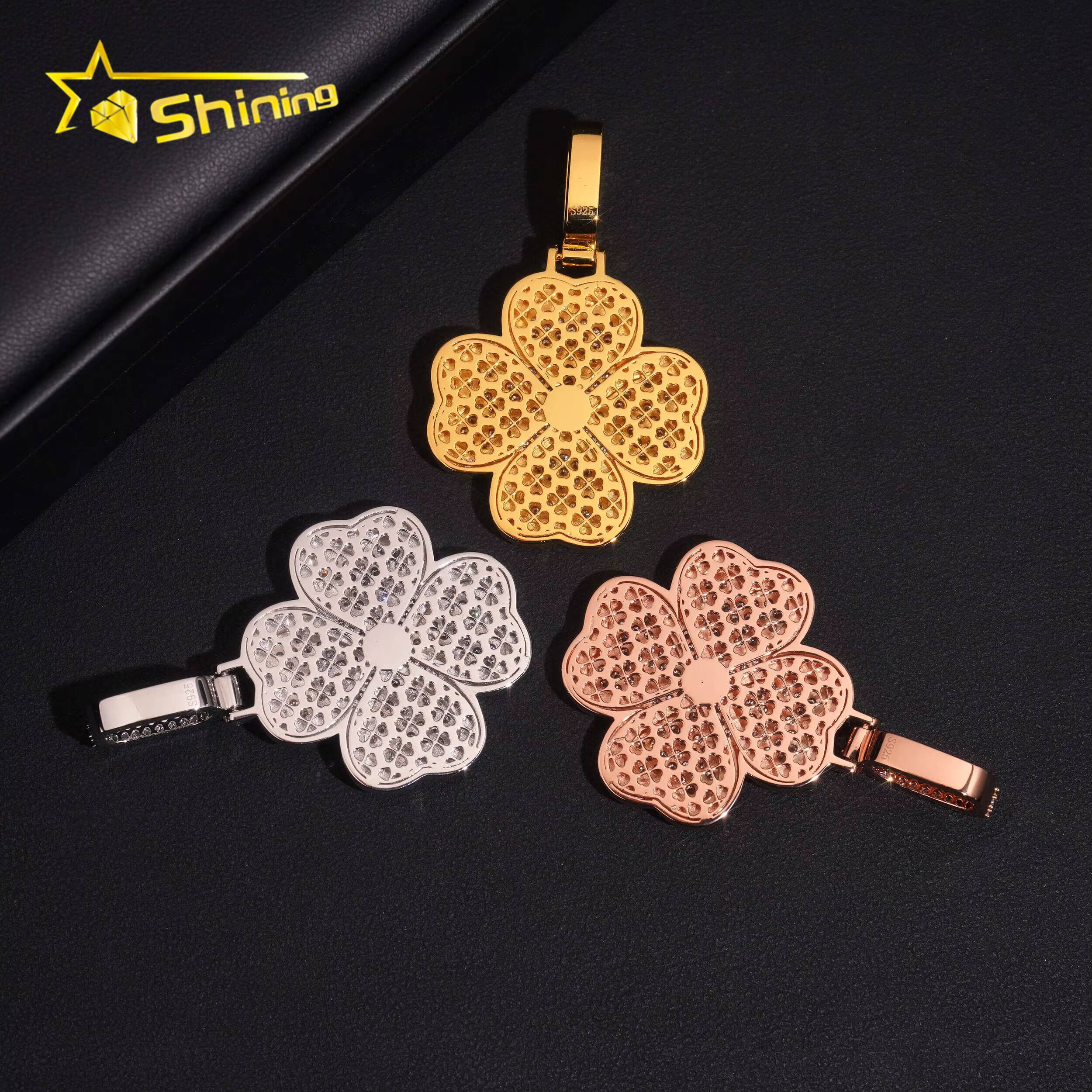 New Style Moissanite Pendant Gold Plated Fine Jewelry 925 Sterling Silver Iced Out Moissanite Clover Pendant for Men Women