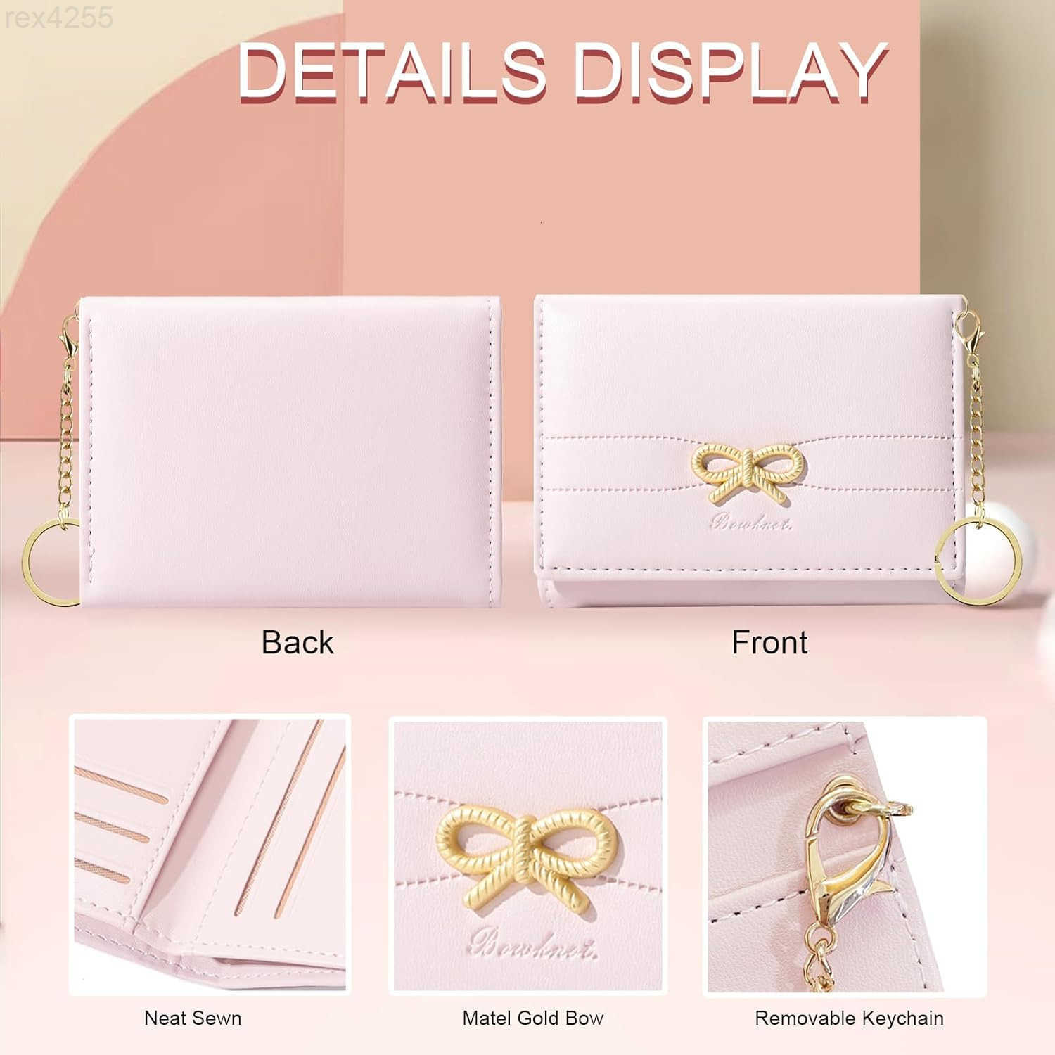 Fashion Cute Coquette Bow Wallet with Keychain Aesthetic Card Holder ID Window for Women Girls PINKW250911