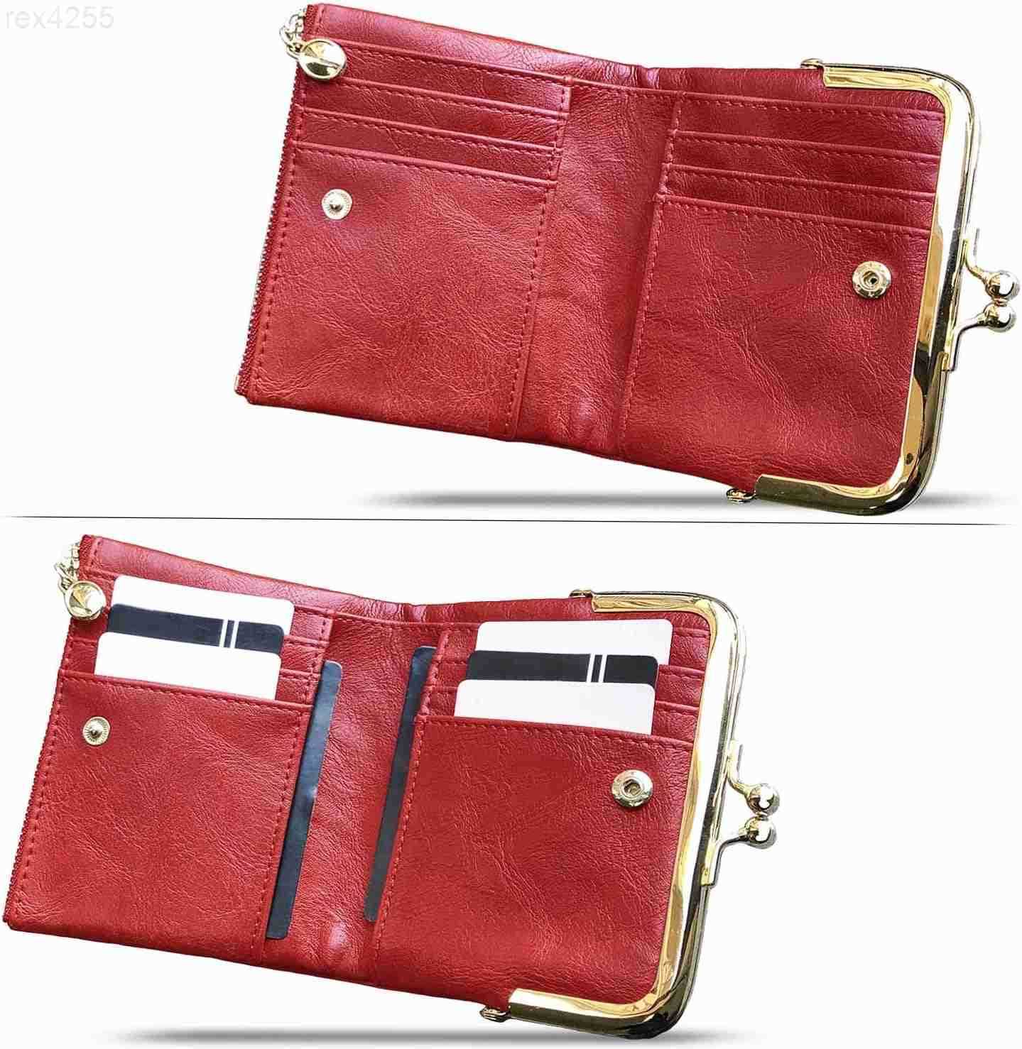 Womens Wallet RFID Small Compact Bifold Leather Vintage WalletLadies Coin Purse with Zipper and Kiss LockW250911
