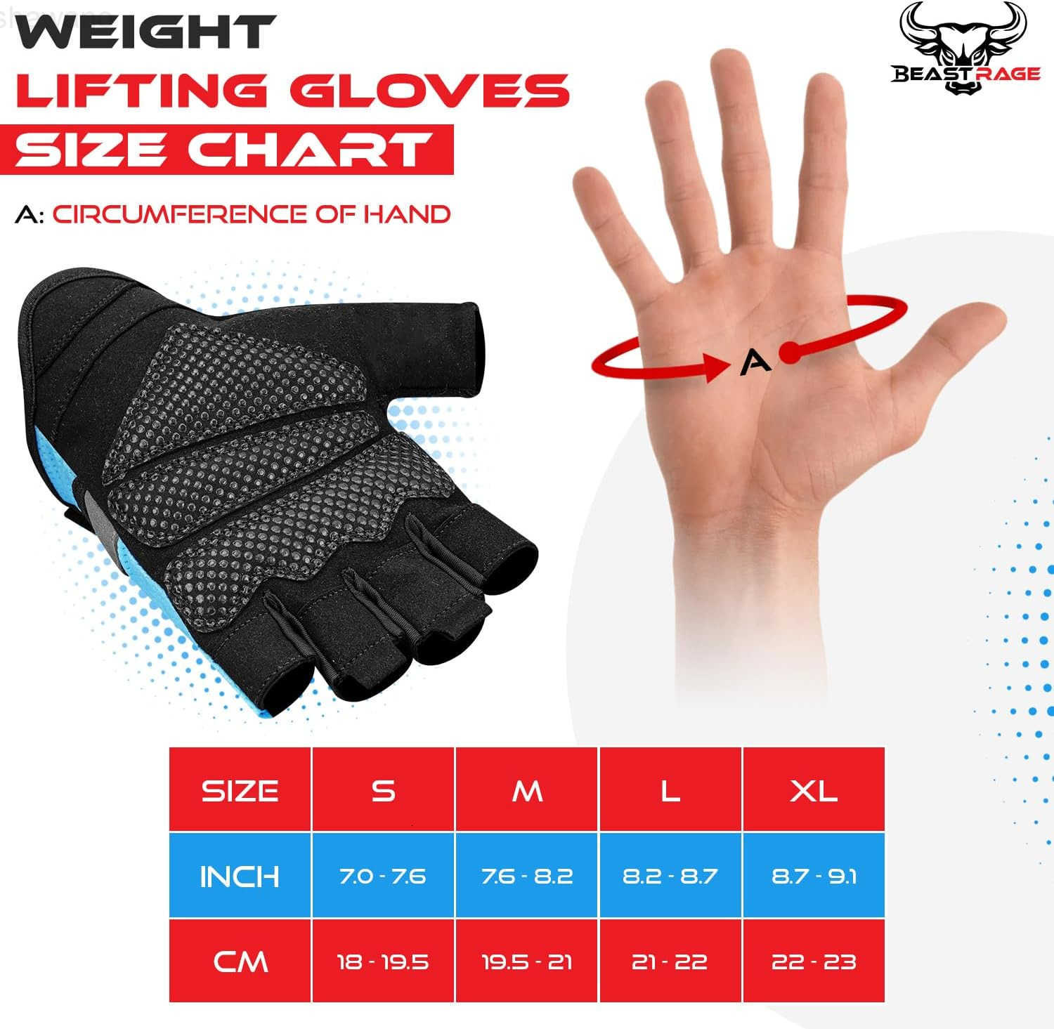 RAGE Fingerless Weight Lifting Gloves with Palm Protection Padding Breathable Lightweight Gym Gloves for Men Women Weightlifting Cycling Exercise Trai