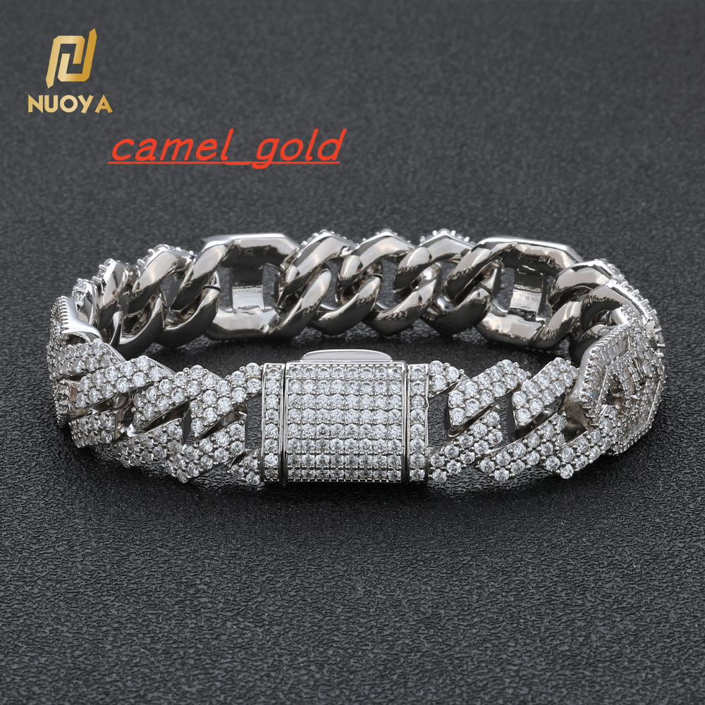 NUOYA Hip Hop Jewelry Silver Plated Cuban Bracelet Full Diamond Micro Pave Bling CZ Prong Cuban Link Chain Bracelet