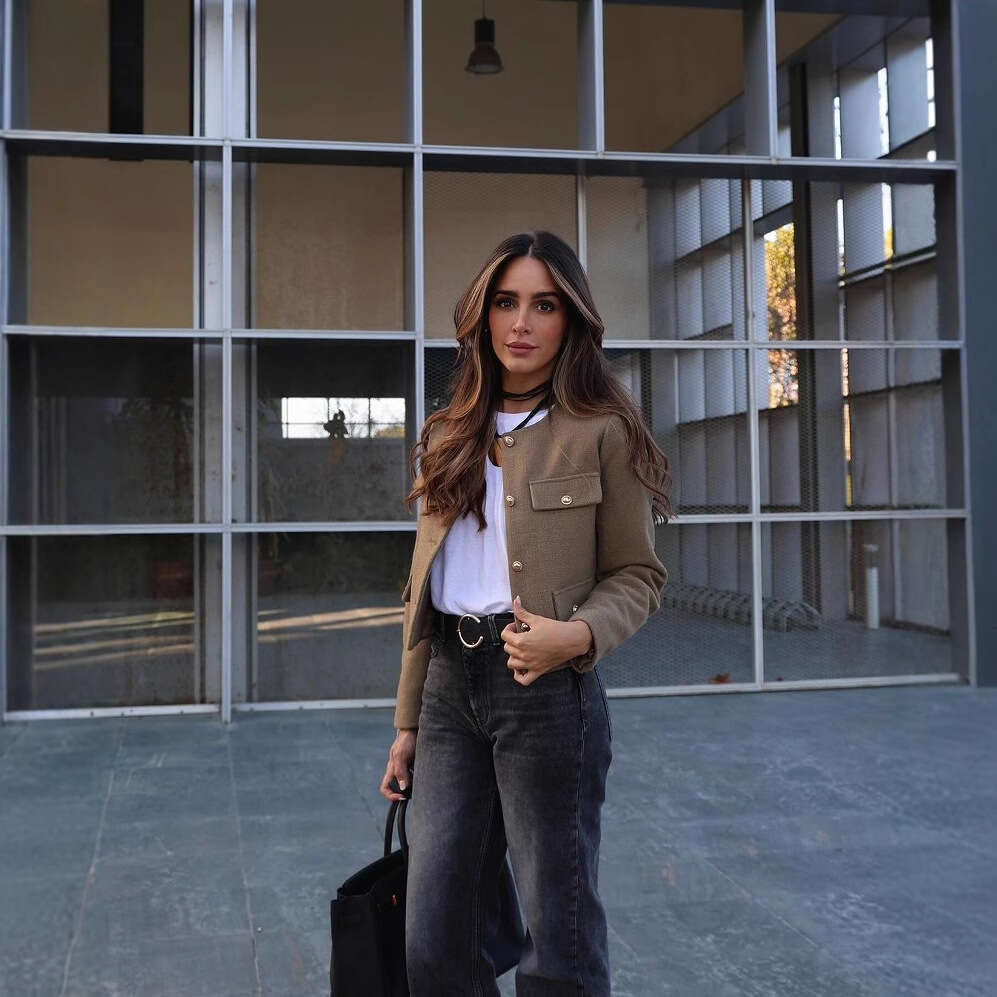 DHEssentials 2025 Fashion Women's Clothing Long Sleeve Versatile Little Chanel Style Top with Flap Decoration Short Blazer