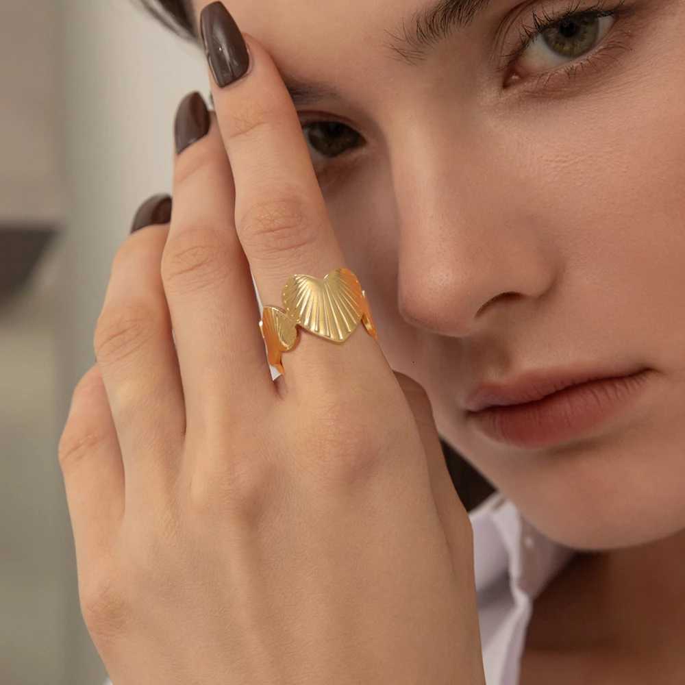 Cazador Stainless Steel Geometric Open Ring Waterproof Double Layers Fashion Finger Rings for Women Party Jewelry Gift Wholesale W250911