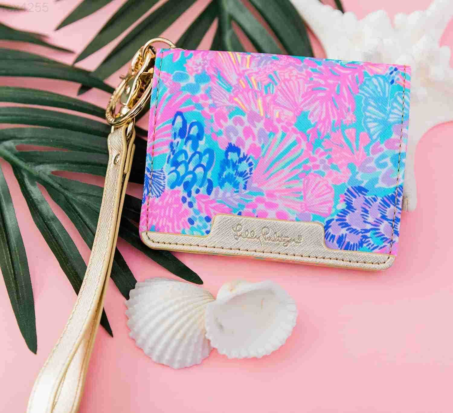 Pulitzer Snap ID Card Case Cute Keychain Wallet Slim Credit Card Holder with Wristlet Strap Splendor in the SandW250911