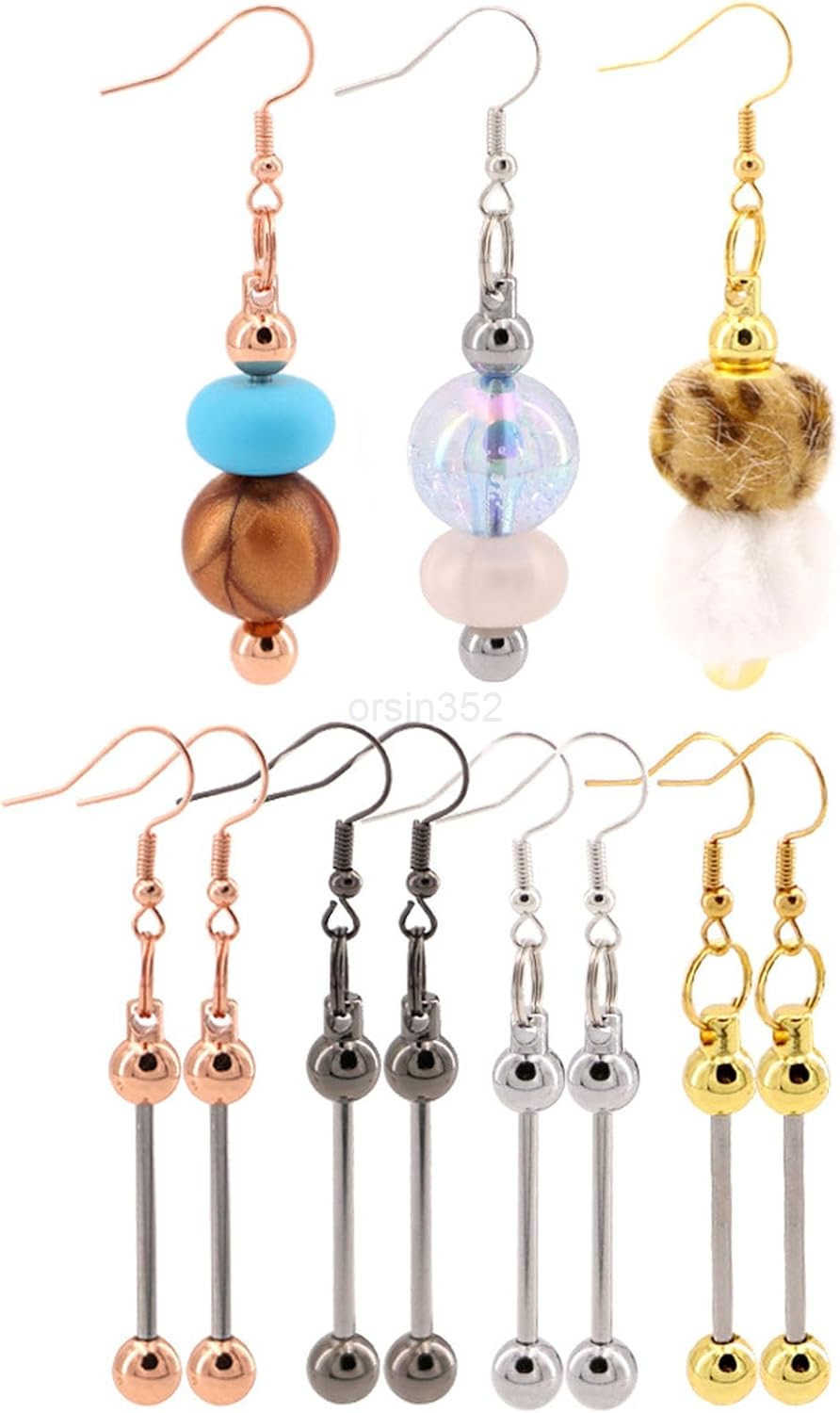 8 Packs Beadable Earring Metal Pendant Charms with Blank Bar Earrings Silver for DIY Jewelry Making CraftW250911