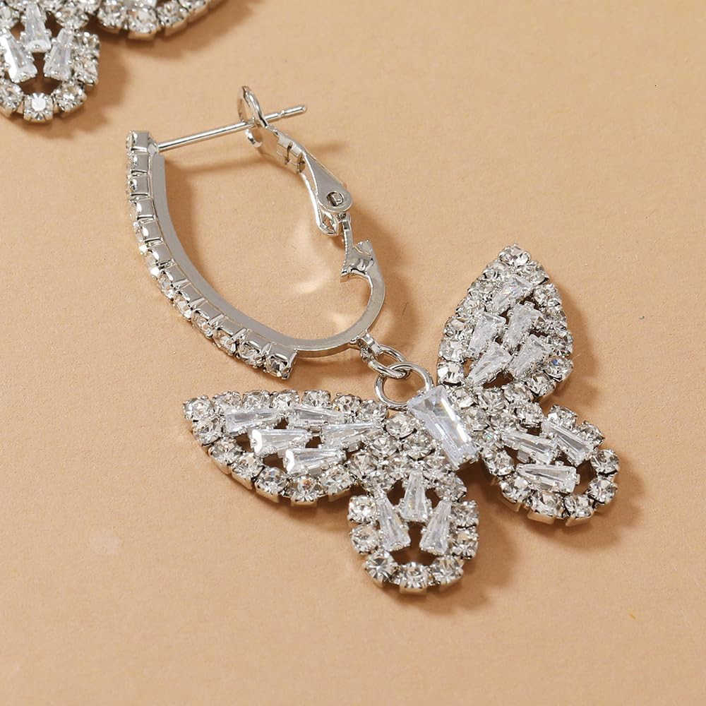 Butterfly Dangling Earrings Crystal Rhinestone CZ Drop Earrings For Women 14K GoldWhite Gold Plated Earrings Hypoallergenic Nickel Free Cute Charms Da