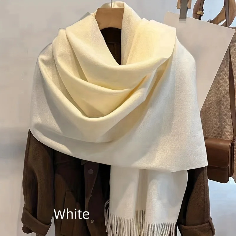 Winter Cashmere Solid Color Pashmina Tassel Scarf Cold Weather Scarves Wraps Women Girls Her Thicken Warm Shawl Wrap 250909