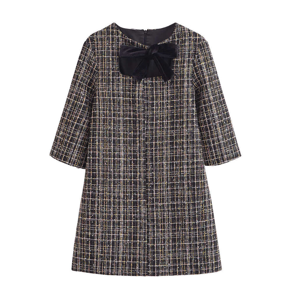 DHEssentials 2025 Fashion New Little Chanel Style Bowknot Sleeve Short Dress
