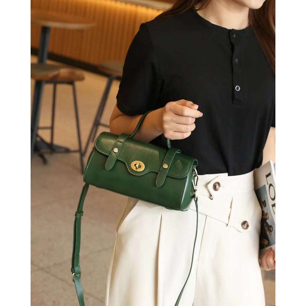 Genuine Leather Small Women Baguette Versatile Casual Texture Vegetable Tanned Top Layer Cowhide Women's Crossbody Bag