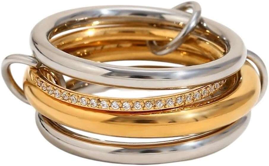 Fashion Gold Plated Cubic Zirconia Rings Elegant Stackable Set for Women