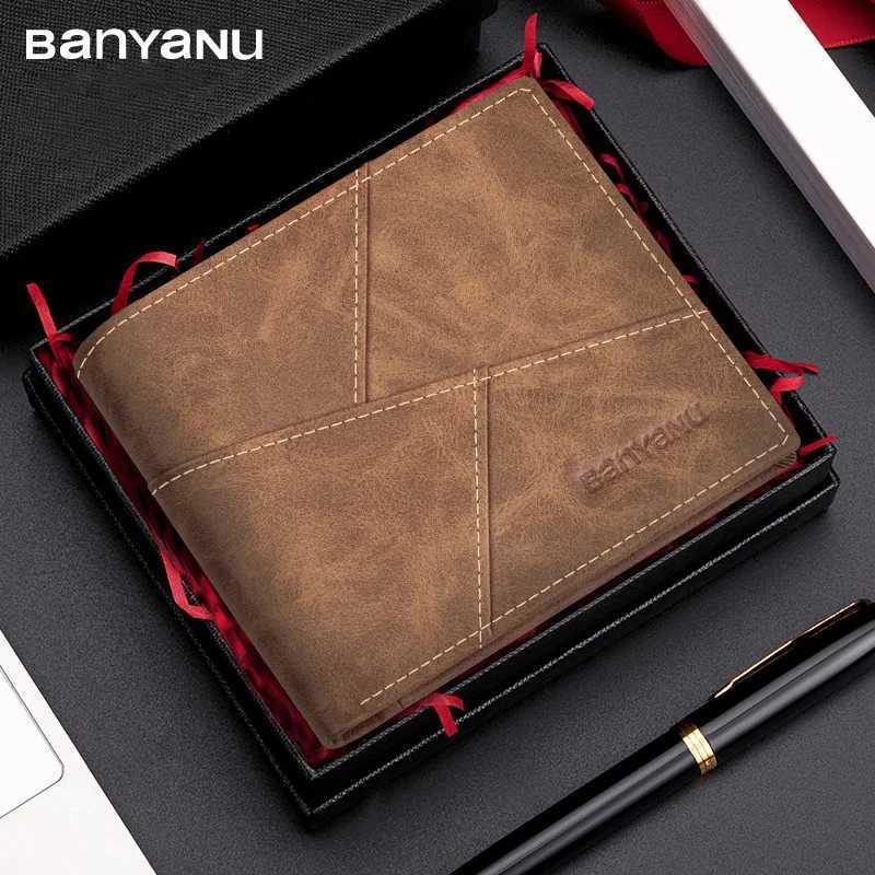 BANYANU 2024 New Mens Wallet Mens Genuine Leather RFID AntiTheft Brush Retro Top Layer Cowhide Short Wallet Foreign Trade Bag W250911