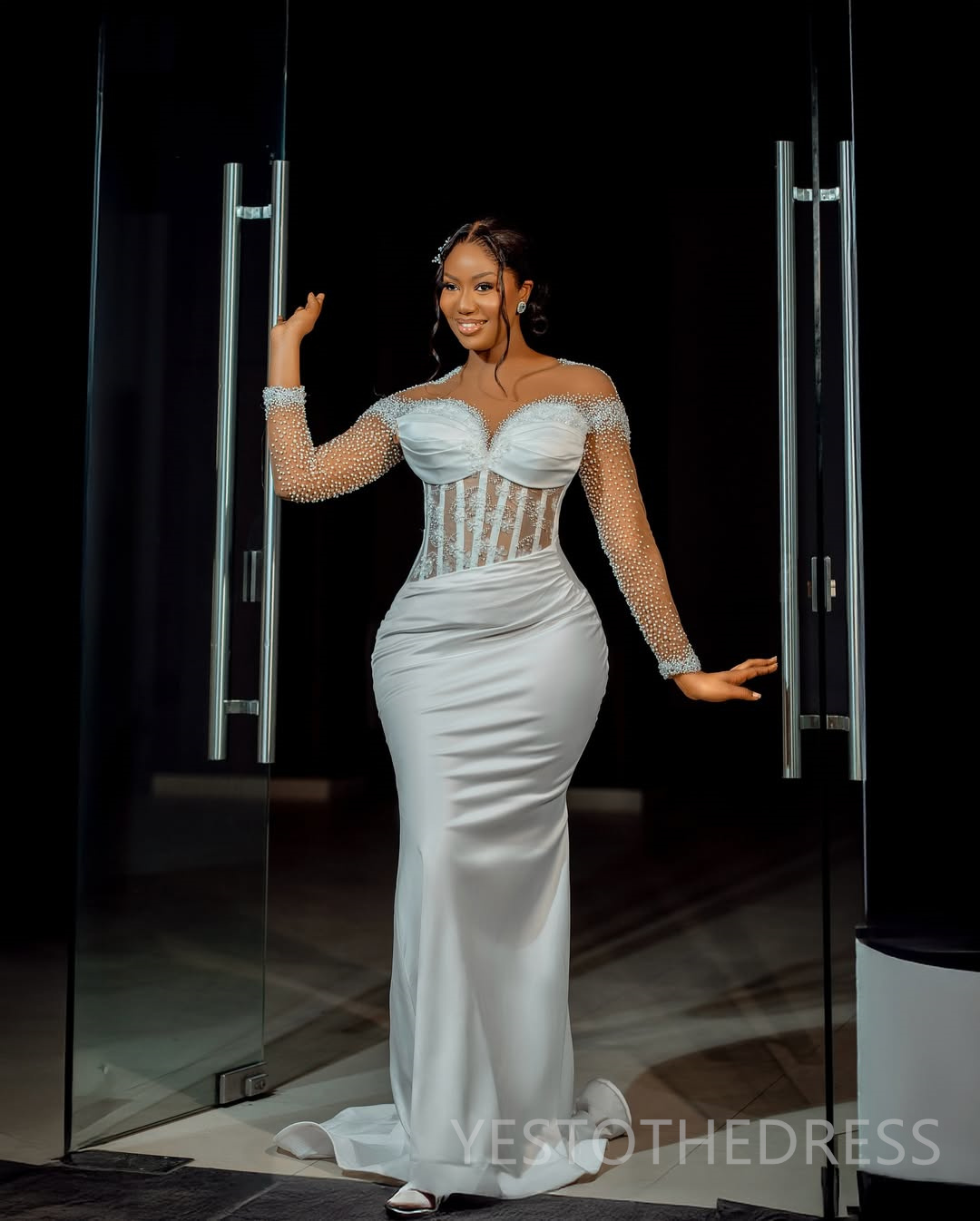 2025 Aso Ebi African Wedding Dress Bridal Gowns For Bride Mermaid Sheer Neck Illusion Beaded Lace Pearls Ruffles Appliqued Lace Wedding Gowns For Blac