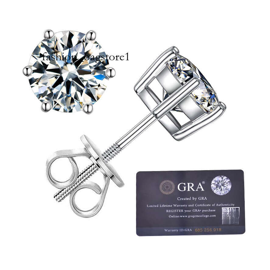 Lab-Grown Dia & Moissanite Stud Earrings White Gold Plated Sterling Sier 0.5-2CT D/VVS1 Hypoallergenic Jewelry