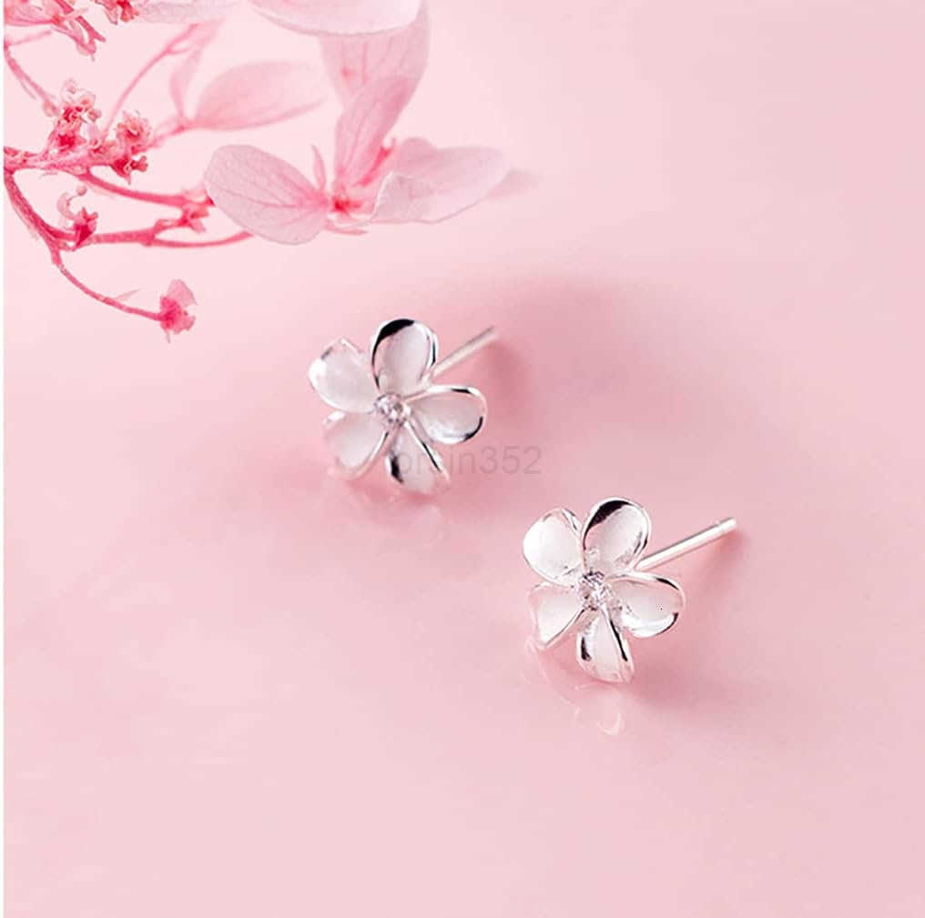 Solid 925 Sterling Silver Plumeria Flower Stud Earrings for Women Teens Crystal Flower Stud EarringsW250911