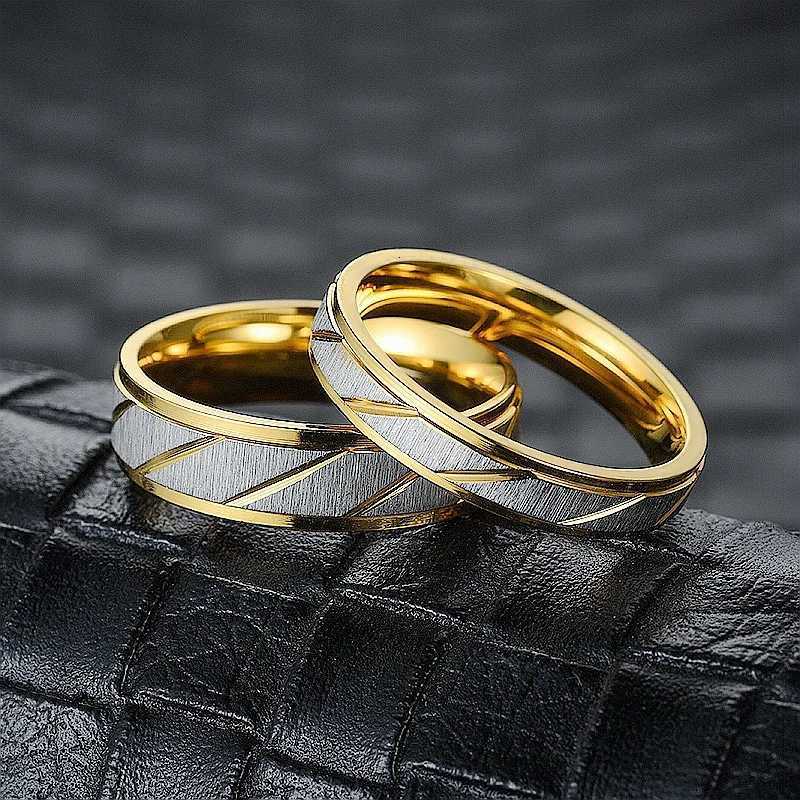 Stainless Steel Diagonal Stripe Couple Rings Wedding Promise Band for Women Men Size 513 W250911