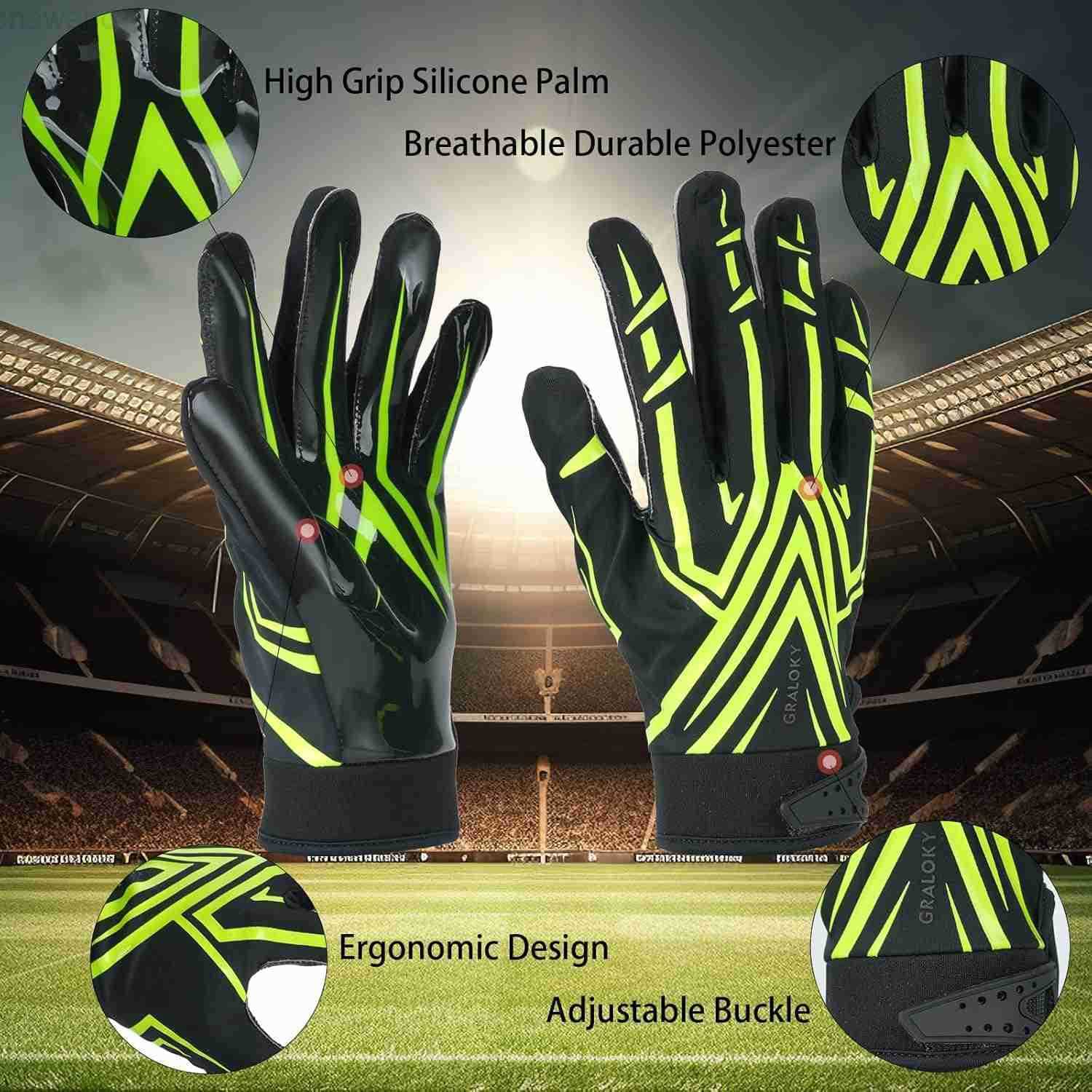 Football Gloves Men Women Boys Youth Football Gloves Ultra Sticky Silicone Palm Tacky Grip Gloves Youth Adult Enhanced Performance Receiver GloveW2509