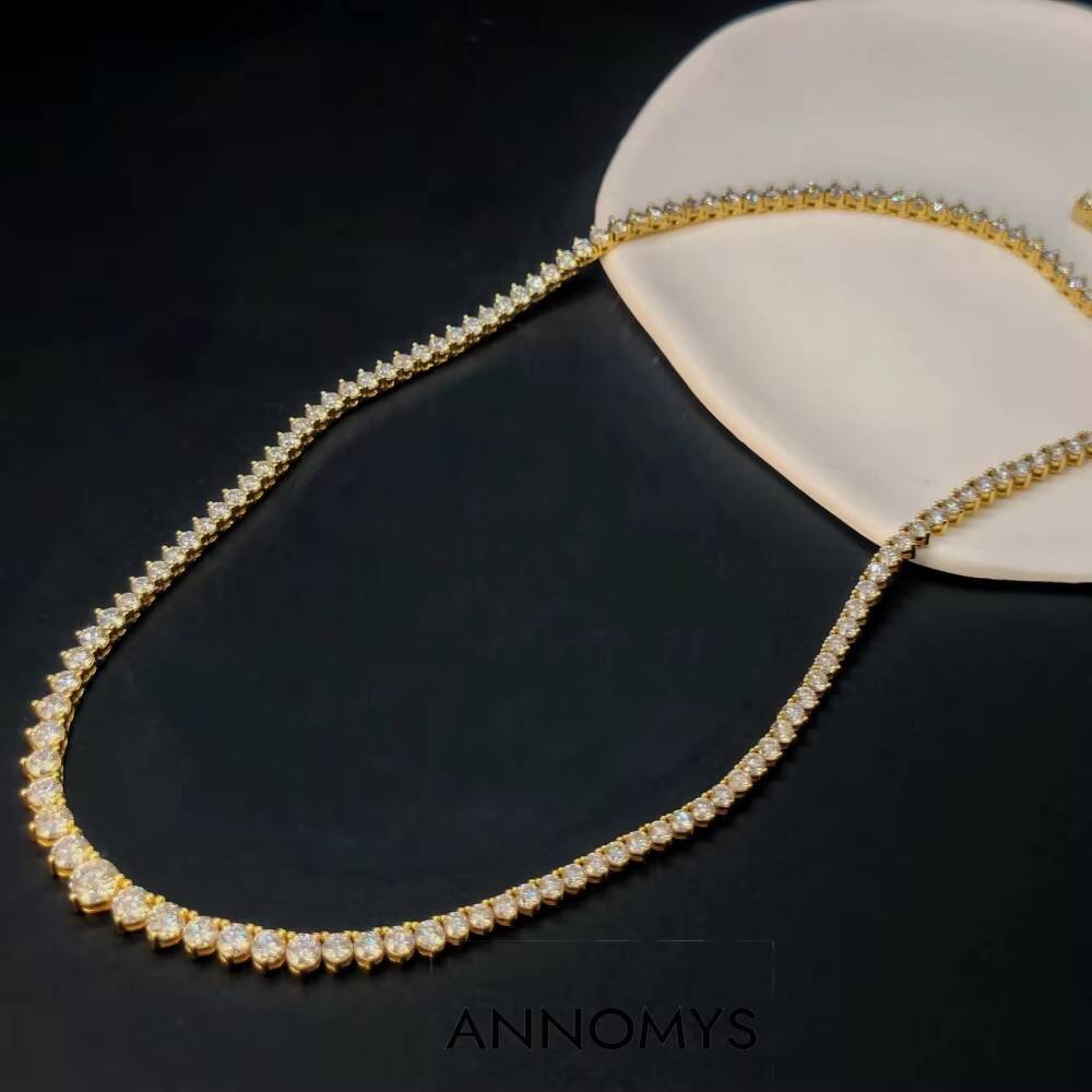 18K Gold Plated Moissanite Tennis Necklace Dazzling Diamond Cut Chain Luxury Gift Jewelry for Women