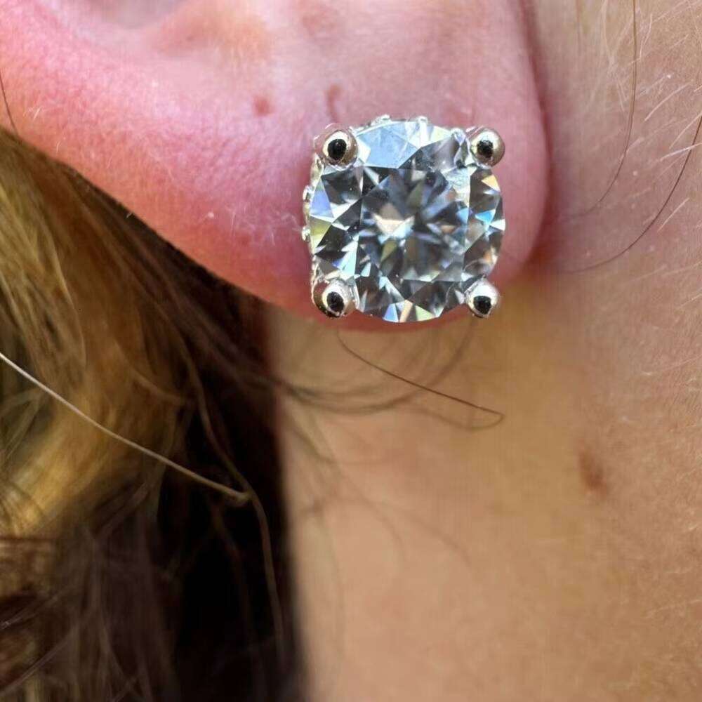 Wholesale Vvs Moissanite Round Cut Dia Earring Factory Price Solid Gold Screw Back Hoop Stud Earrings Men Women
