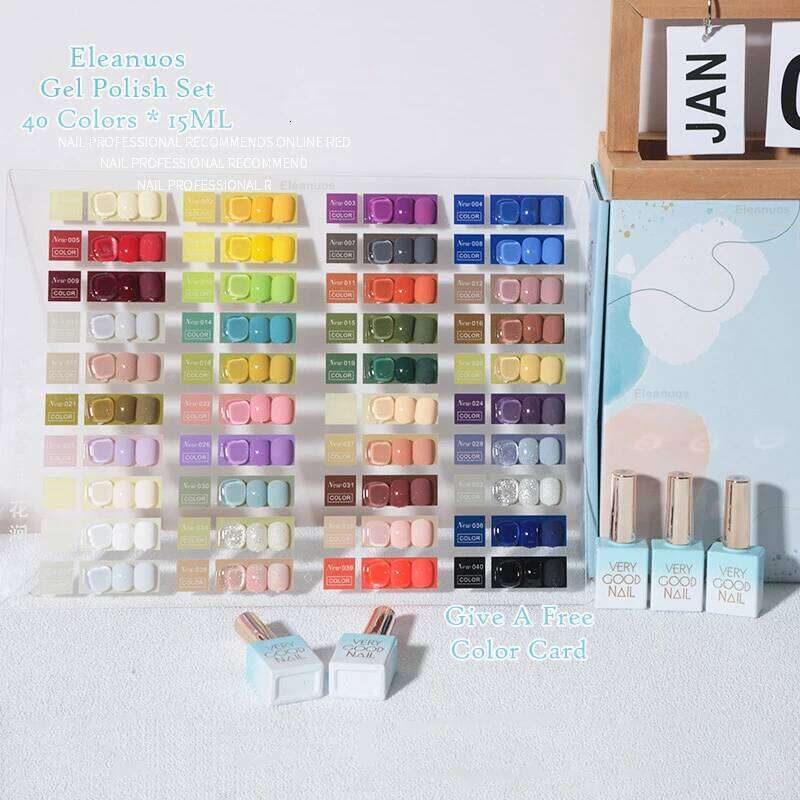 Eleanuos Popular Polishing 40 Color Mixed Clearcoat Semi Permanent Soaking Shiny Winter Gel UV LED Nail Salon Aron 15Ml