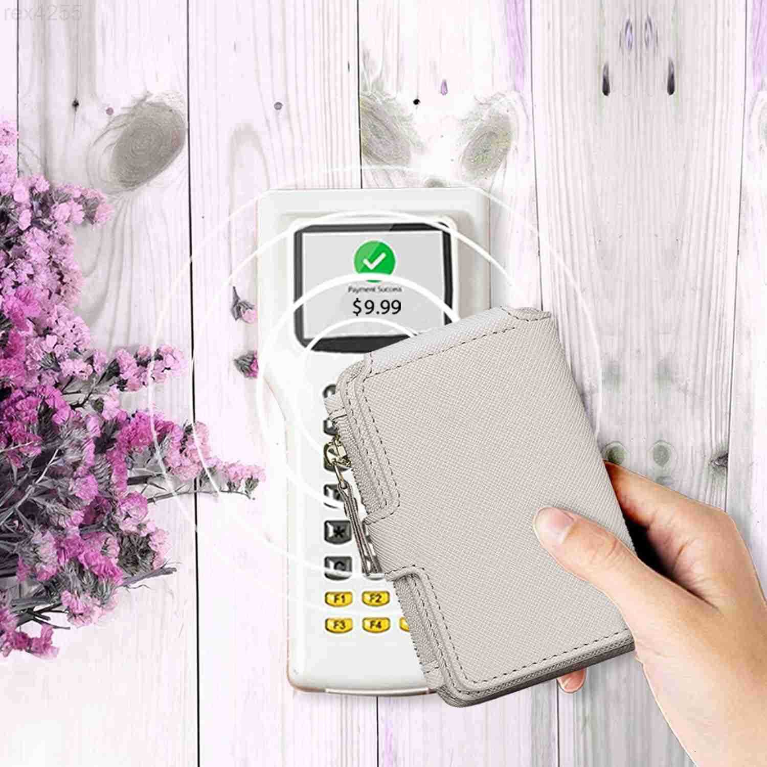 Keychain wallet Rfid Blocking Credit Card Holder Leather Zipper Card Case for WomenW250911