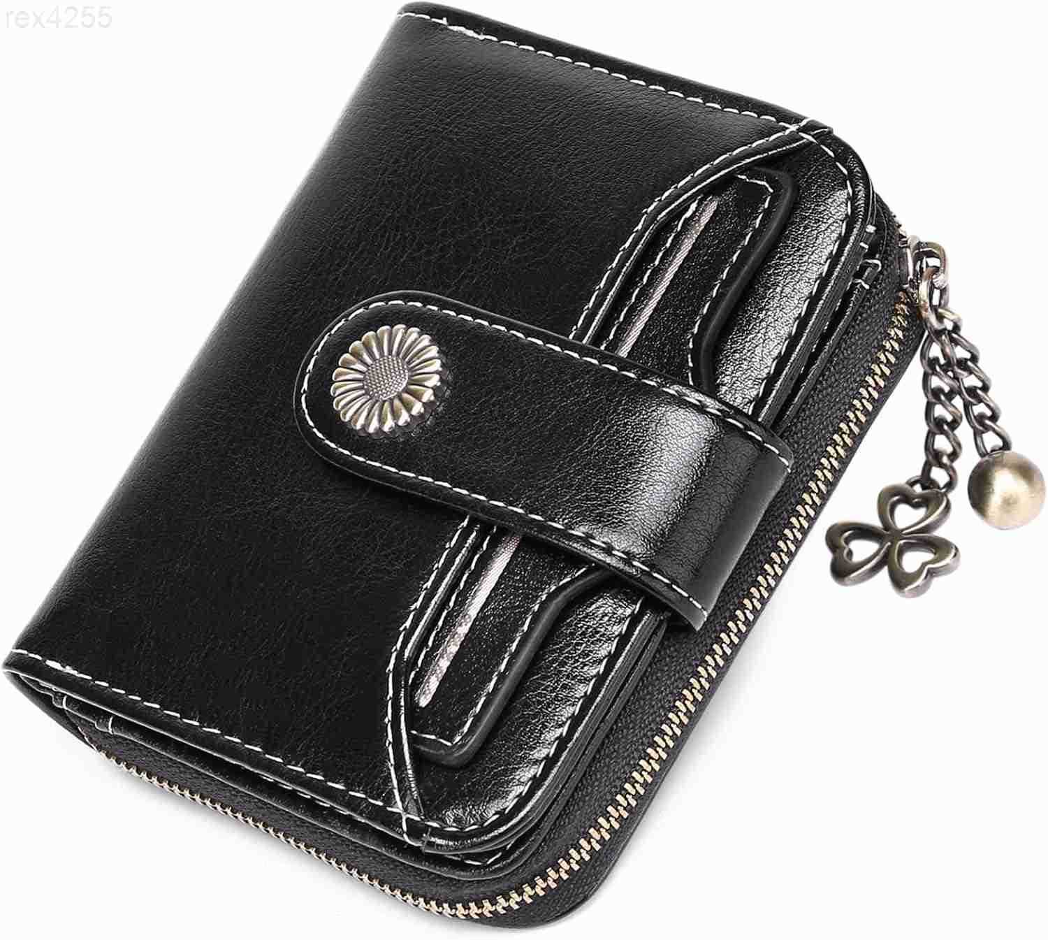 Wallet for Women Leather Small RFID Blocking Bifold Zipper Pocket Card Holder with ID Window BlackW250911