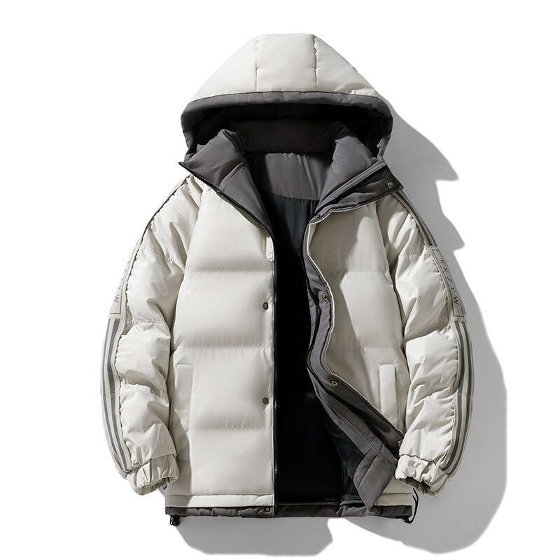Men's Winter Loose Waterproof Thickened Cotton Casual Warm Puffer Jacket with Hood