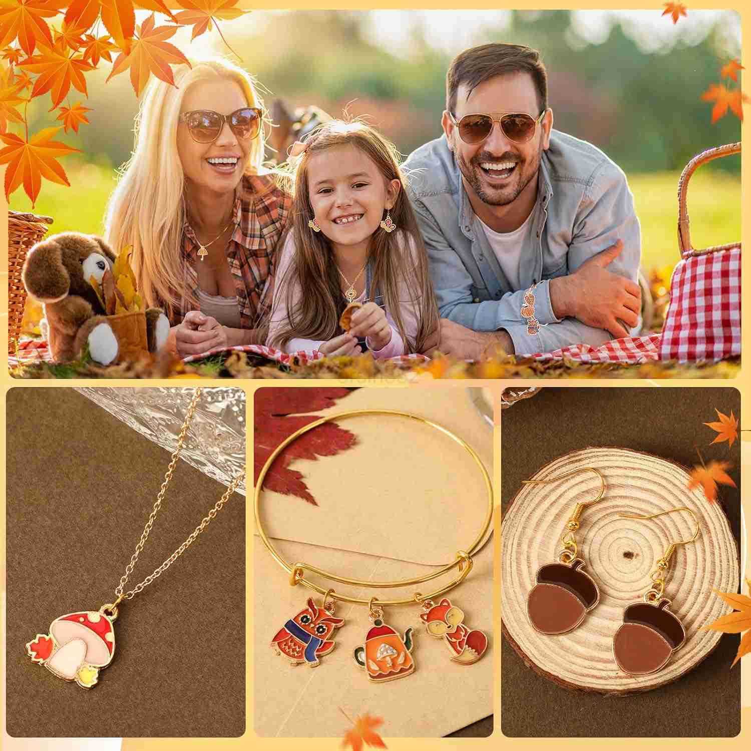 110Pcs55 Pairs Fall Charms Thanksgiving Charms for Jewelry Making Bulk Autumn Thanksgiving Pumpkin Maple Leaf Turkey Enamel Charm Pendants for DIY W25